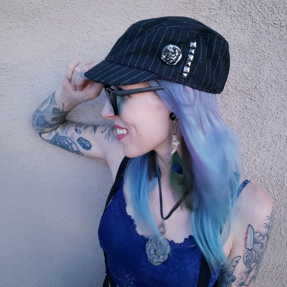 The Clash studded pinstripe conductor hat